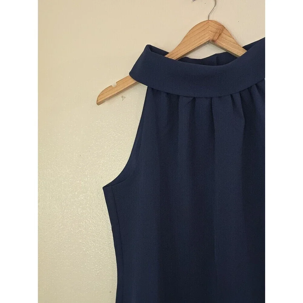 STS Sail to Sable Navy Cowl Neck Sheath Dress Medium Sleeveless Back Button New